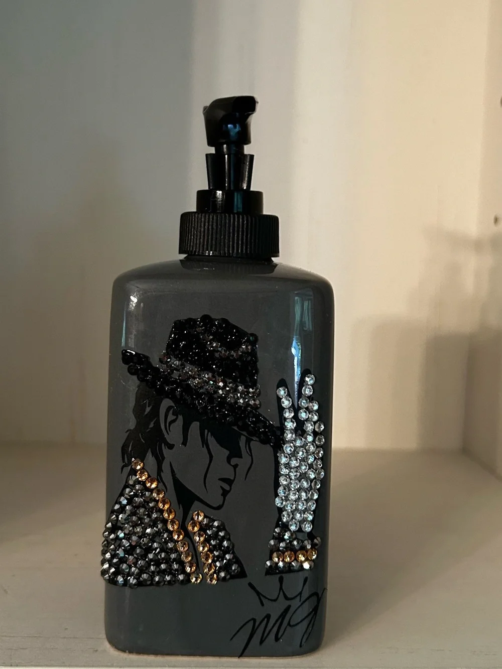 Hand Soap Dispenser - Black Rhinestone Michael Jackson Design